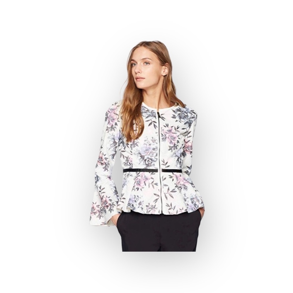 new Bagatelle 𑁍 Perforated Vegan Leather Peplum Jacket 𑁍 Floral Print 𑁍 Small
